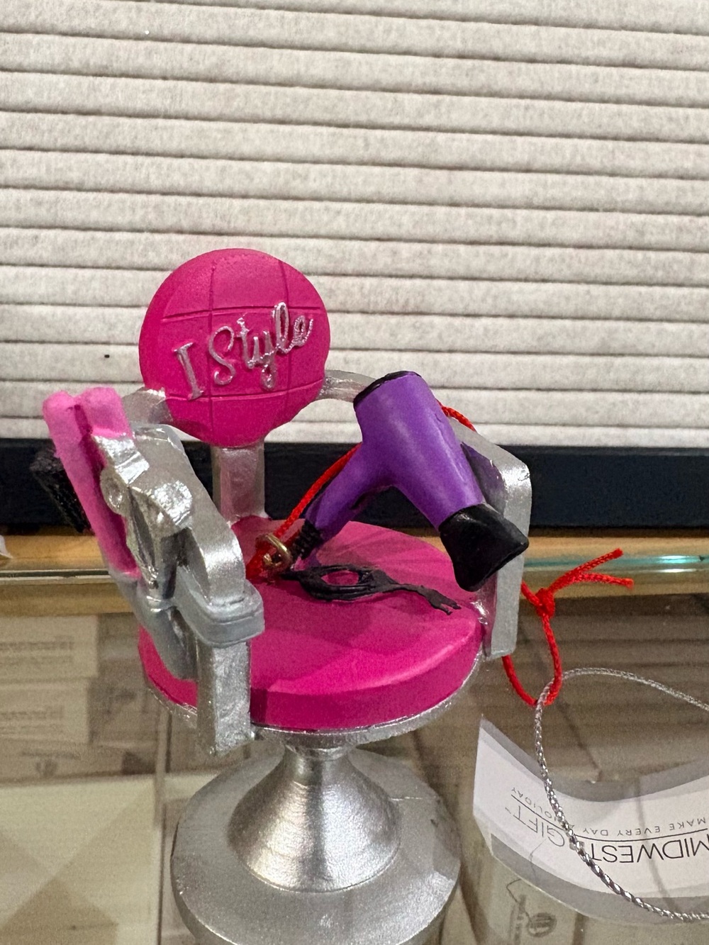 Pink Hair Salon Ornament with Purple Hair Dryer -